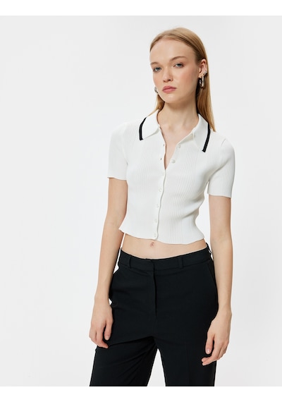 Koton Polo Yaka Kazak Kısa Kollu Düğmeli Slim Fit Ekru 5wal90076ıt Ekru