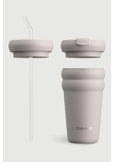 Stevig 3 Bubble Two-cap Straw Tumbler Çelik Termos 600 Ml Crushed Rock St-244 Bej