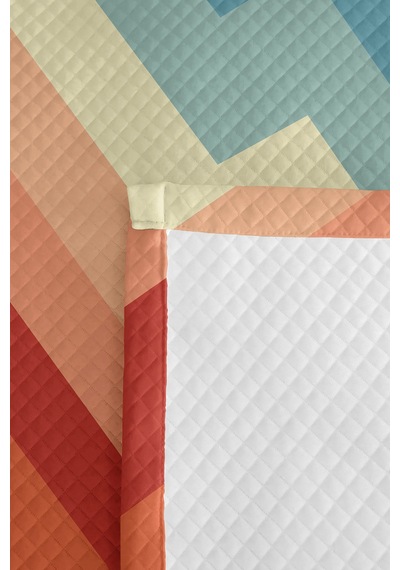 Geometrik Mavi Pastel Genç Odası Tek Kişilik Pike Takımı - Zigzag Turuncu 160x220 Cm Yatak Örtüsü Kabuğu Gölge Tonu