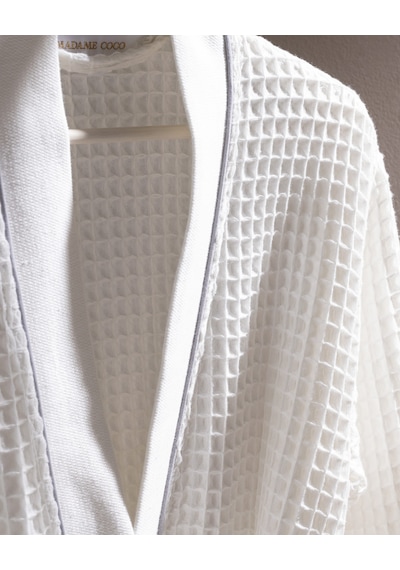 Madame Coco Pathier %100 Pamuk Kimono Unisex Bornoz - Beyaz/gri Born0000000036 L - XL Beyaz