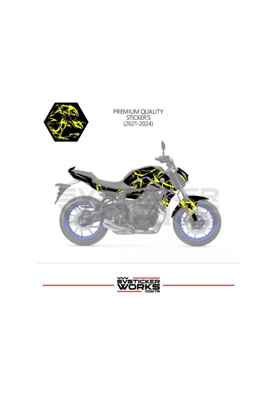 Mt-07 2021-2024 Kaplama Sticker Şimşek Yıldırım Motor Kaplama Modeli Hazır Kit 2021-2024 Uyumlu Sarı