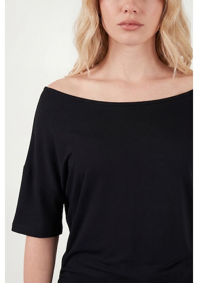 Lela Standart Fit Drape Detaylı Yarasa Kol T Shirt Bayan T Shirt 5866962 Siyah
