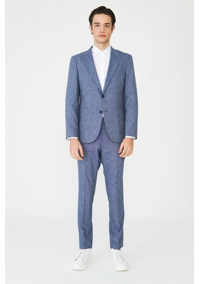 Mavi Dokulu Yazlık Modern Slim Fit Takım Elbise Desenli