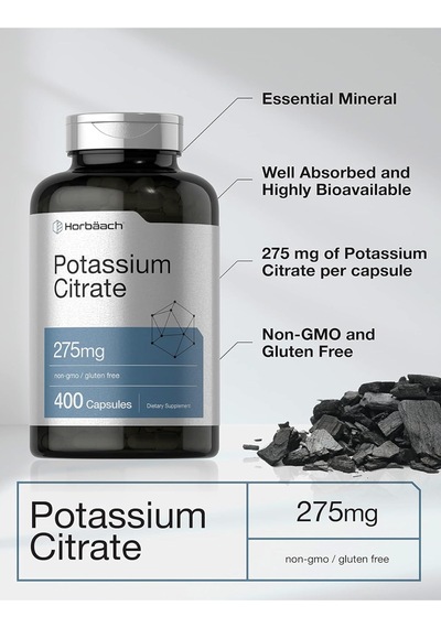 Horbaach Potassium Citrate 275 Mg 400 Capsules Non-gmo, Glute... Aromasız
