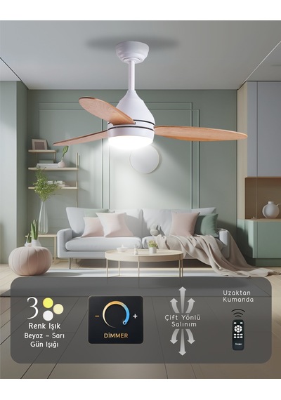 Süper Sessiz 3 Renk Uzaktan Kumandalı Dimmer Ayarlı Özel Bambu 95 CM Kanatlı Tavan Vantilatörü BL Isınmaz Motor