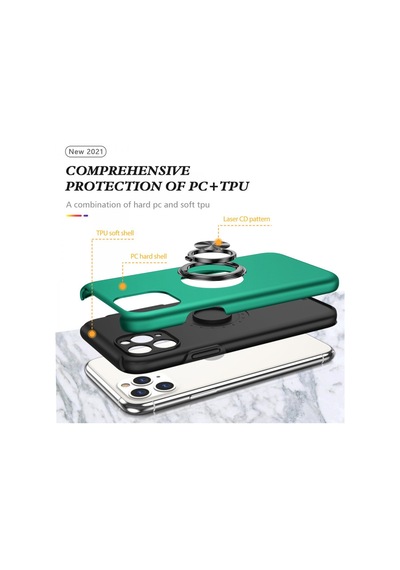 Apple Uyumlu iPhone 11 Pro Max Uyumlu Kılıf Elit Yüzüklü Kapak - Yeşil