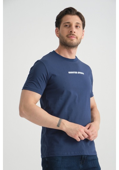 Shooter Sportwear Shooter Erkek Bisiklet Yaka Tişört Premium Pamuklu Yüksek Kalite Regular Fit İndigo