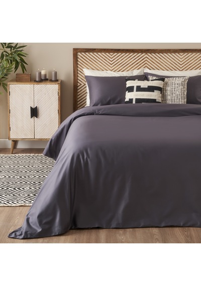 %100 Pamuk Saten Supreme Basic Çift Kişilik Nevresim Seti Antrasit 200x220 Cm