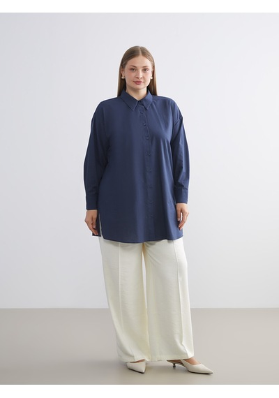 Lcw Modest Lacivert Loose Fit Kadın Gömlek Tunik