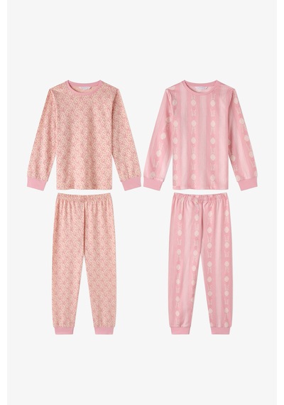 Penti Kız Çocuk Pembe Whisper Bows Pamuklu Uzun Kollu 2li Pijama Takımı