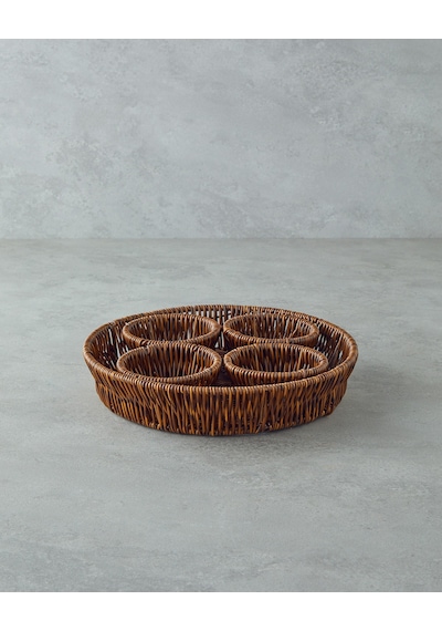 Boho Plastik Rattan 5 Parça Sunumluk 27x27x5 Cm Kahverengi