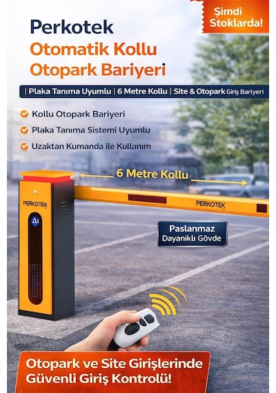 Perkotek 6 Metre Kollu Otomatik Otopark Bariyeri Plaka Tanıma Uyumlu Uzaktan Kumandalı Site Giriş Bariyeri