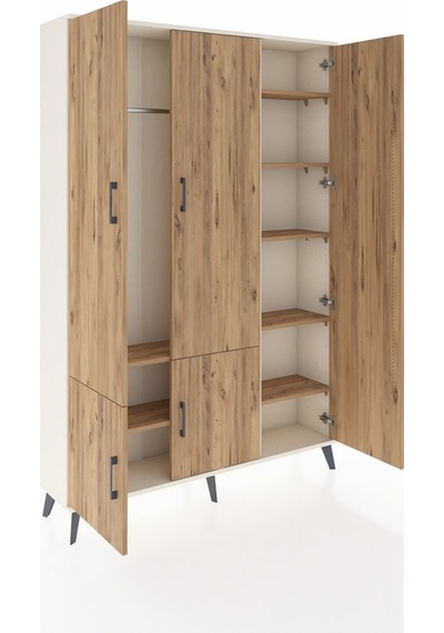 Arges Dolap 7 Raflı 5 Kapaklı Tek Askılı 132x30x195 Aytaşı-çam/çam Atlas Çam/atlas Çam