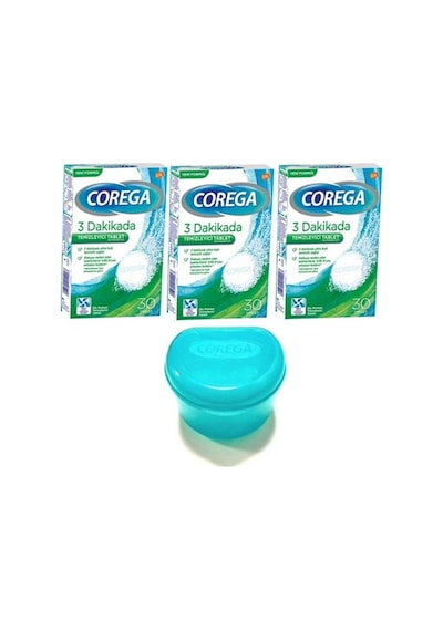 Corega 3 Dakikada Protez Temizleyici Tablet 3 x 30'lu + Protez Kabı