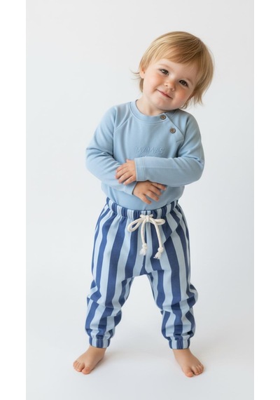 Miababy Çizgili Mummy&dadys Boy 2 Li Takım Mavi