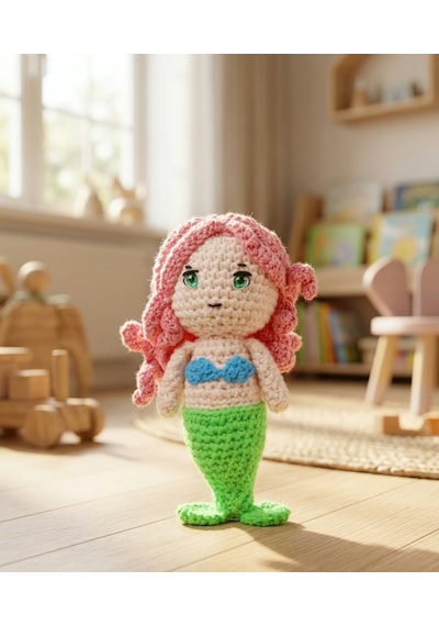 Deniz Kızı Perisi Amigurumi Örgü Oyuncak - Çocuk Hediye 12 Cm Pembe