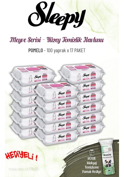 17 Paket Sleepy 100 Yaprak Pomelo Yüzey Temizlik Havlusu Ve Rosıe Tekli