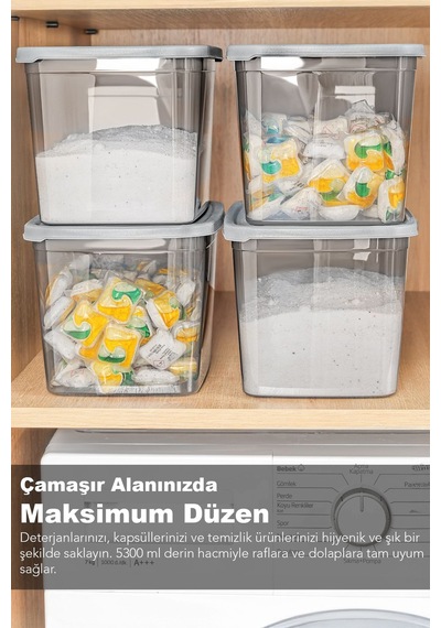 2'li Mega Boy Deterjan Saklama Kutusu - Dikdörtgen Toz Tablet Deterjan Kutusu Antrasit 5,3 Litre Antrasit
