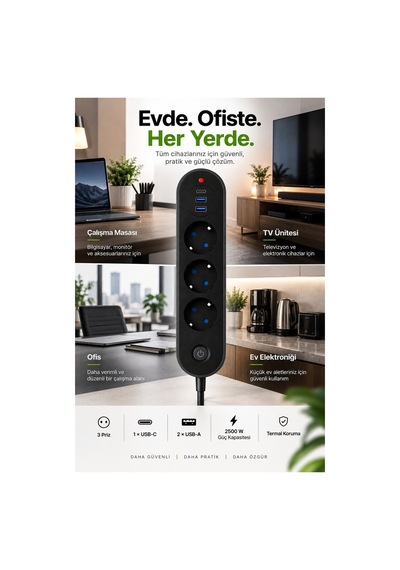 Robeve Blic Termal Akım Korumalı 3 Lü Priz 2500w 1 Usb-c + 2 Usb-a Hızlı Şarj Girişli Çoklu Priz Aşırı Akım, Isınma Ve Kısa Devre Korumalı Aç/kapa Anahtarlı Siyah Uzatma Prizi Grup Priz Diğer Robeve Blic Termal Akım Korumalı 3 Lü Priz 2500w 1 Usb-c + 2 Usb-a Hızlı Şarj Girişli Çoklu Priz Aşırı Akım, Isınma Ve Kısa Devre Korumalı Aç/kapa Anahtarlı Siyah Uzatma Prizi Grup Priz Diğer
