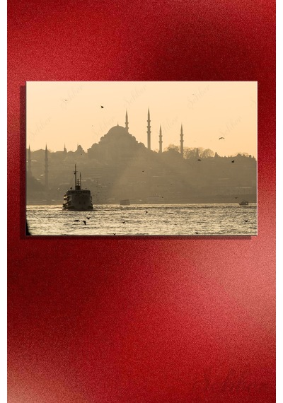 Gün Batımında İstanbul Silüetinin Tarihi Dokususu Nostaljik Bir Manzara Yatay Kanvas Tablo Tekli 3806