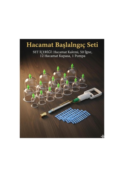 Hacamat Başlangıç Seti 12 Li Hacamat Kupası, 50 İğne & Hacamat Kalemi