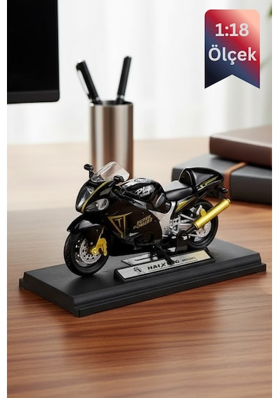 Suzuki Hayabusa Gsx1300 Die Cast Model Motorsiklet Siyah Standlı İnce Detay 1:18 Ölçek Çok Renkli