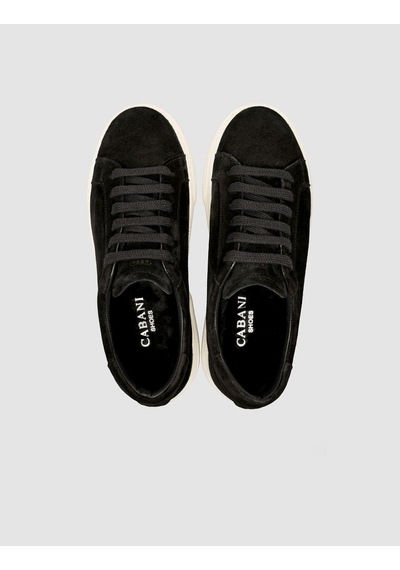 %100 Hakiki Süet Siyah Kürk Astarlı Bağcıklı Sneaker Ayakkabı Siyah