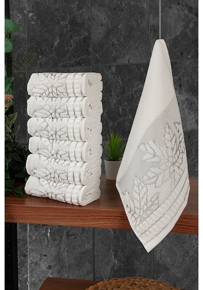 Çınar Jakarlı 6 Lı Kadife Pamuklu El Ve Yüz Havlu Seti 30x50 Cm - 00434 - Gümüş Gümüş