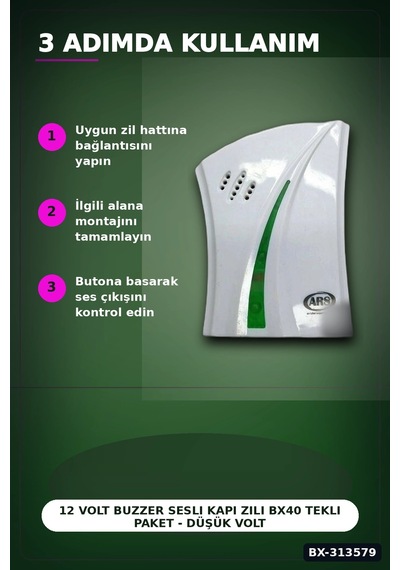 12 Volt Buzzer Sesli Kapı Zili Bx40 Tekli Paket - Düşük Voltajlı Kapı Zili Bx-313579