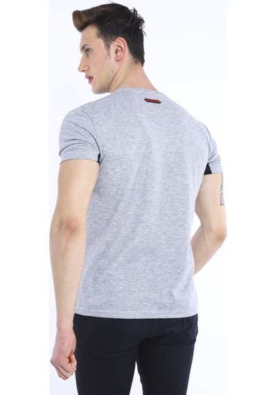 Escetic Erkek G2 Melanj Erkek Slim Fit Pamuklu Kısa Kollu Bisiklet Yaka T Açık Gri Melanj