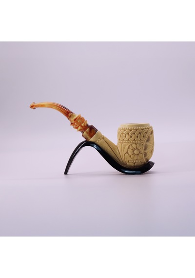 El Oyması Lületaşı Ejderha Ve Geleneksel Motifli Pipo İmzalı %100 Blok Taş Handmade Meerschaum