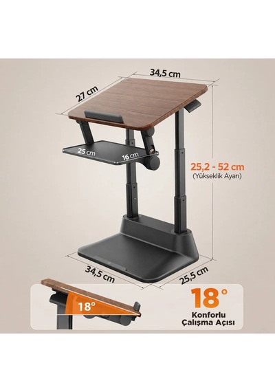 Bix Saiji D8 Ergonomik Laptop Standı Ahşap Yüzey Fare Platformlu Yükseklik Ayarlı Katlanabilir 11-17 İnç Dizüstü Bilgisayar Standı
