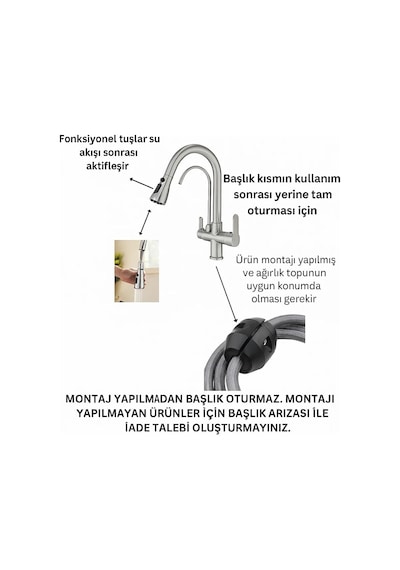Mat Siyah Spiralli Arıtmalı Mutfak Bataryası 3 Yollu Diğer