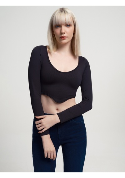 Crop Kadın Tshirt U.kol Siyah