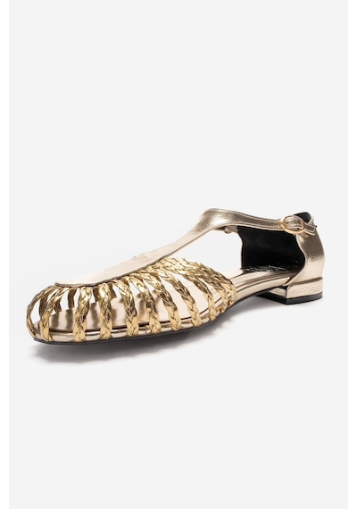 Luvishoes Onos Altın Örgü Detaylı Kadın Sandalet Altın