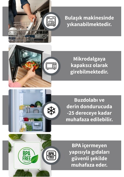 Kapaklı Erzak Bakliyat Saklama Kabı Kare Saklama Kutusu Seti 6 Adet 1300 Ml Plastik Gri Diğer