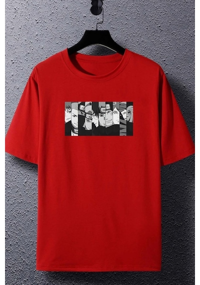 Unisex Naruto Baskılı T-shirt Kırmızı