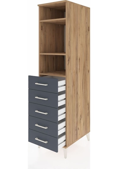 Kronos Dolap 3 Raflı 5 Çekmeceli 44x59x182 Çam-antrasit Atlas Çam