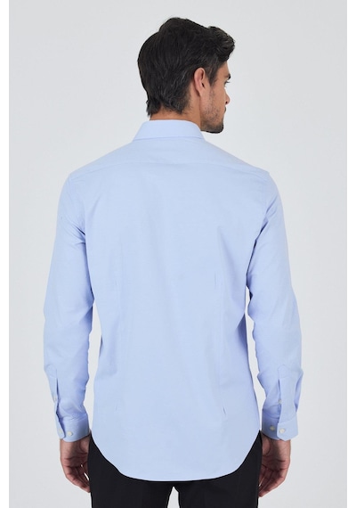 İmza Uzun Kol Düz Bez Ayağı Sert Yaka Cepsiz Pamuklu Classic Slim Fit Gömlek 1004250195 Koyu Mavi