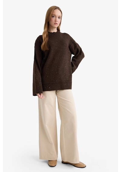 Defacto Loose Fit Bisiklet Yaka Triko Tunik F3242ax25wnbn258 Kahve-bn258
