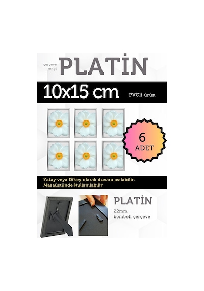 Platin-6 Adet Pvc Li 10x15 Cm 22mm Bombeli Çerçeve Fotoğraf Resim Çerçevesi Ayaklı Veya Duvara Asma Yatay-dikey 48479663