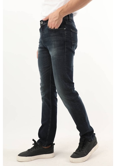 Banny Jeans Erkek Orta Bel Taşlanmış Jean Pantolon Lacivert 35