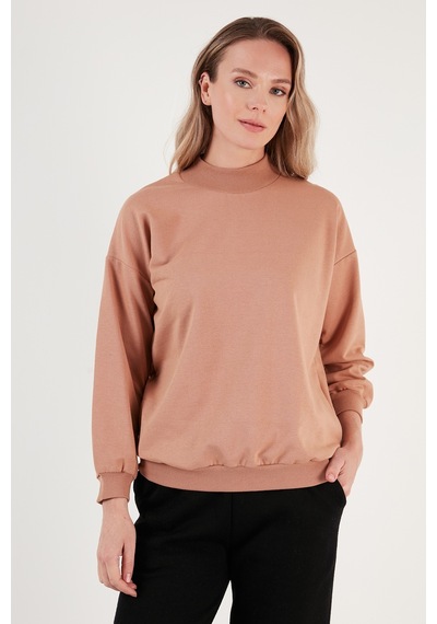 Lela Pamuklu Dik Yaka Basic Örme Bayan Sweat 5863323 Bisküvi