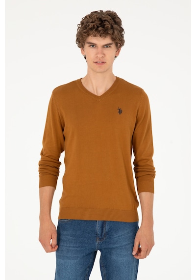 U.S. Polo Assn. Erkek Slim Fit V Yaka Coconut Basic Kazak 50293512-VR153