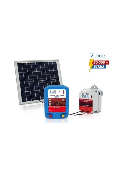 Puhu Ecos Güneş Enerjili Elektrikli Çit Cihazı 2 Joule 20w Panel + 12v/14ah Jel Akü