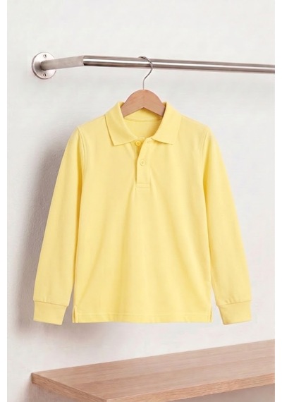 Nacar Store Unisex Çocuk Uzun Kollu Polo Yaka Lakost Okul Tişörtü Açık Sarı