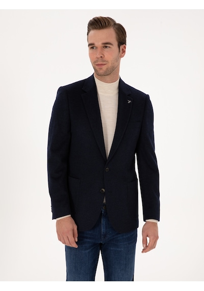 Cacharel Lacivert Slim Fit %100 Kaşmir Flanel Ceket