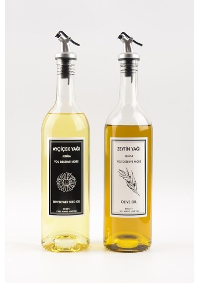 2'li 750 Ml Akıtmaz Şeffaf Zeytinyağı Sıvıyağ Şişesi Cam Yağdanlık Akıtıcılı Yağlık 750ml Çok Renkli
