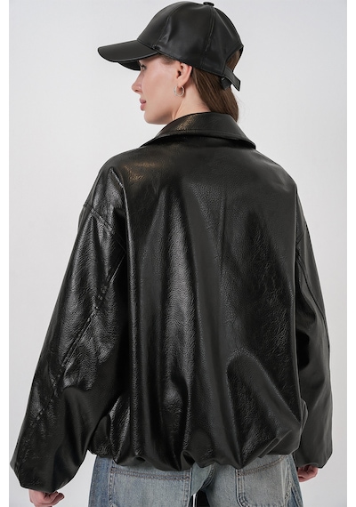 Bigdart Kadın Oversize Suni Deri Ceket 1049 - Siyah