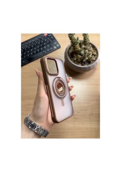 Apple iPhone Uyumlu 15 Pro Max Standlı Ve Yüzüklü Magsafe Kılıf Soocase721 Siyah